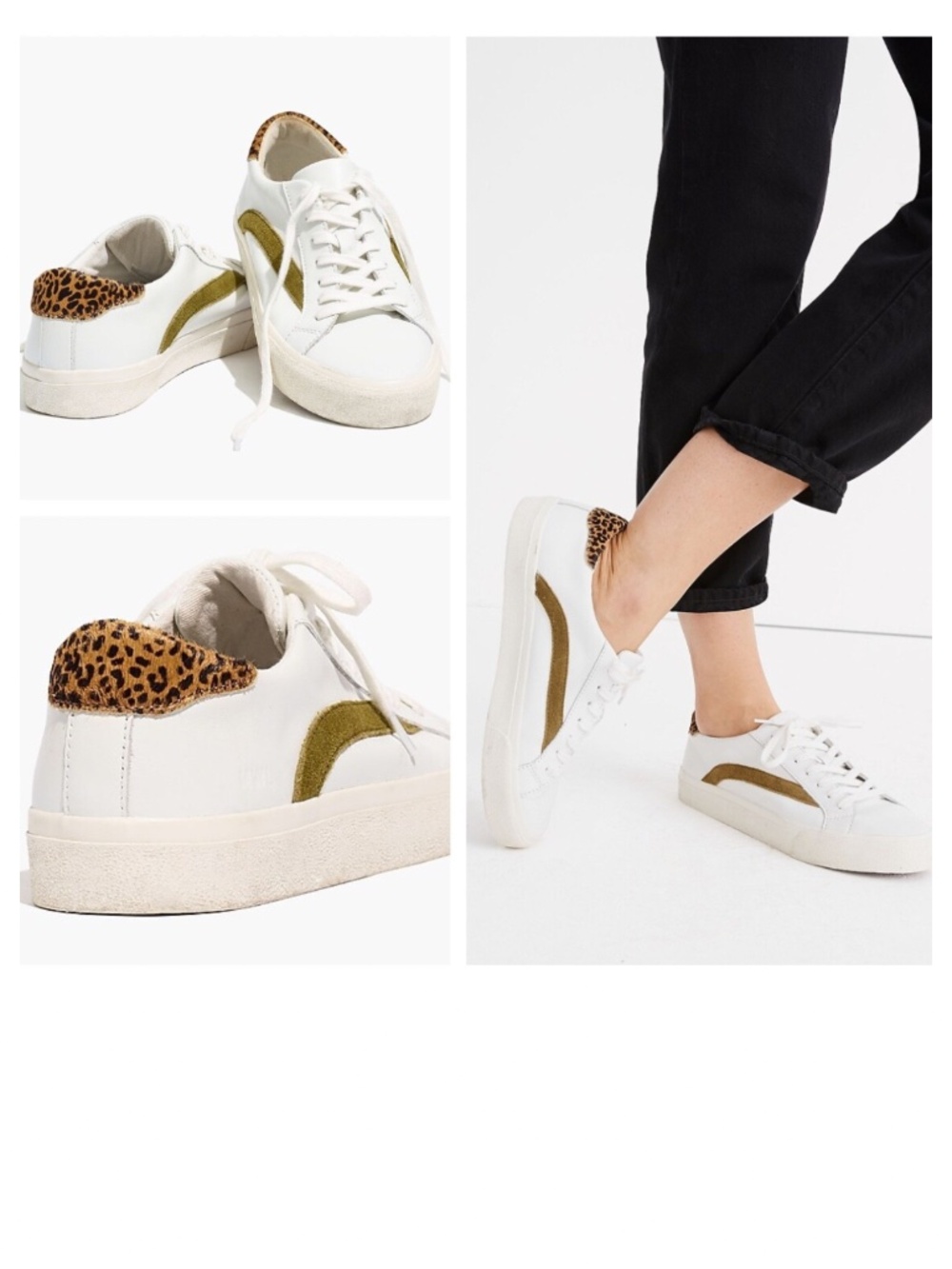 Madewell Sidewalk Sneakers Shoes Sz 9 White Leather Calf Hair Animal Print Low - Picture 1 of 10